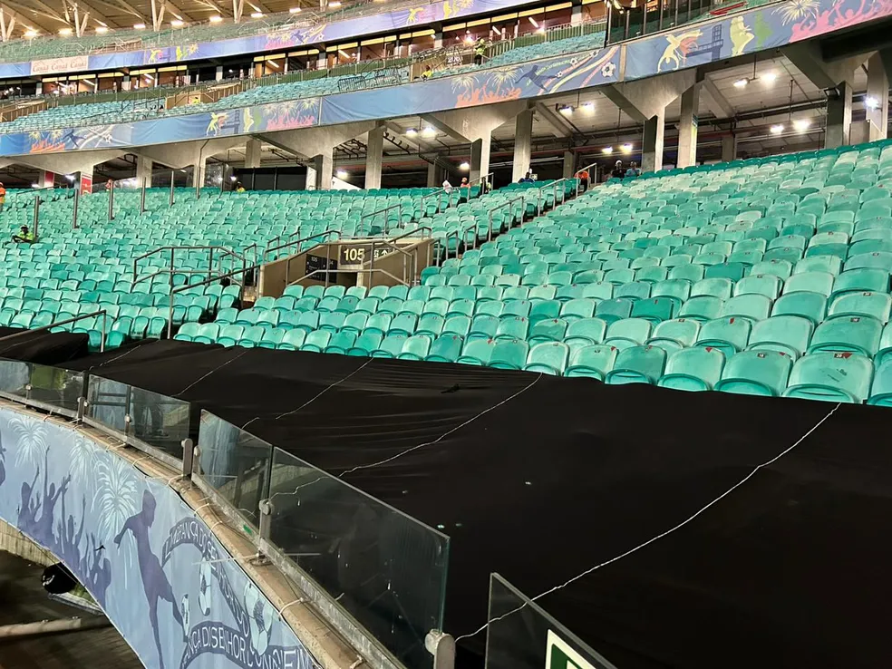 Bahia x Atlético-MG: PM instala lonas na Arena Fonte Nova para evitar invasão de campo